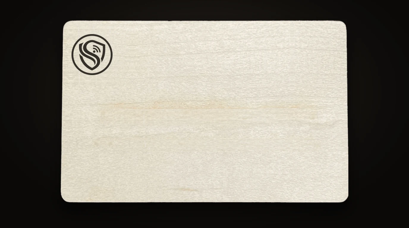 Basswood NFC business card, laser-engraved