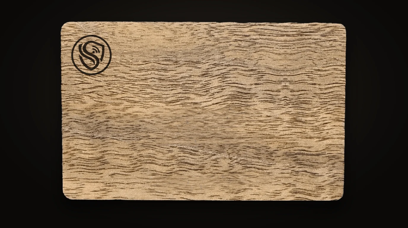 Black Walnut NFC business card, laser-engraved